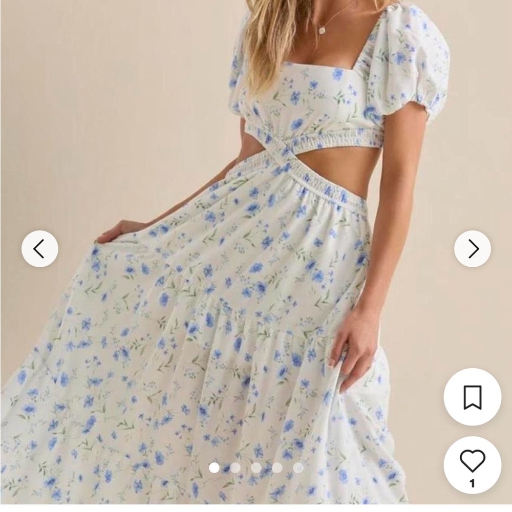 ARULA Blue and White Floral Maxi Dress